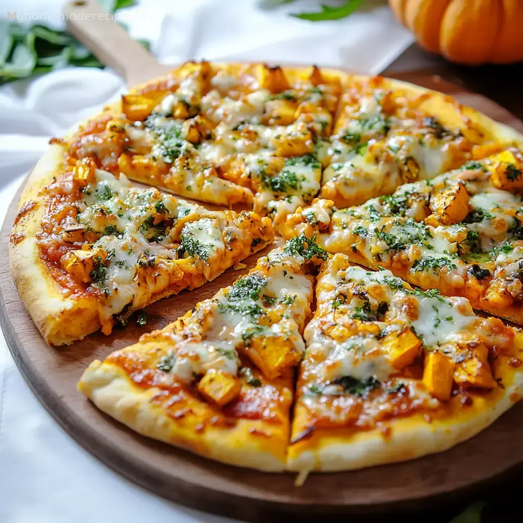 Pizza de calabaza sabrosa con cebolla caramelizada y queso havarti