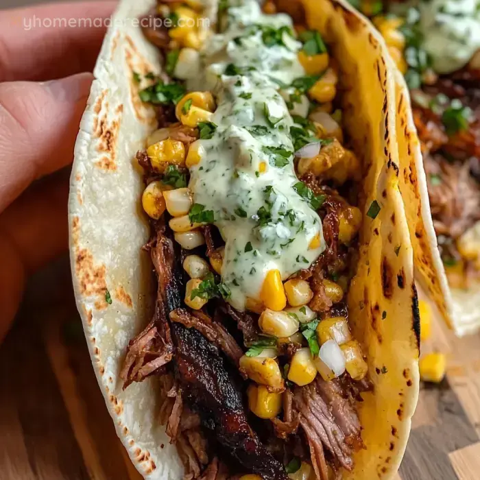 Tacos de Brisket con Elote y Jalapeño Limón