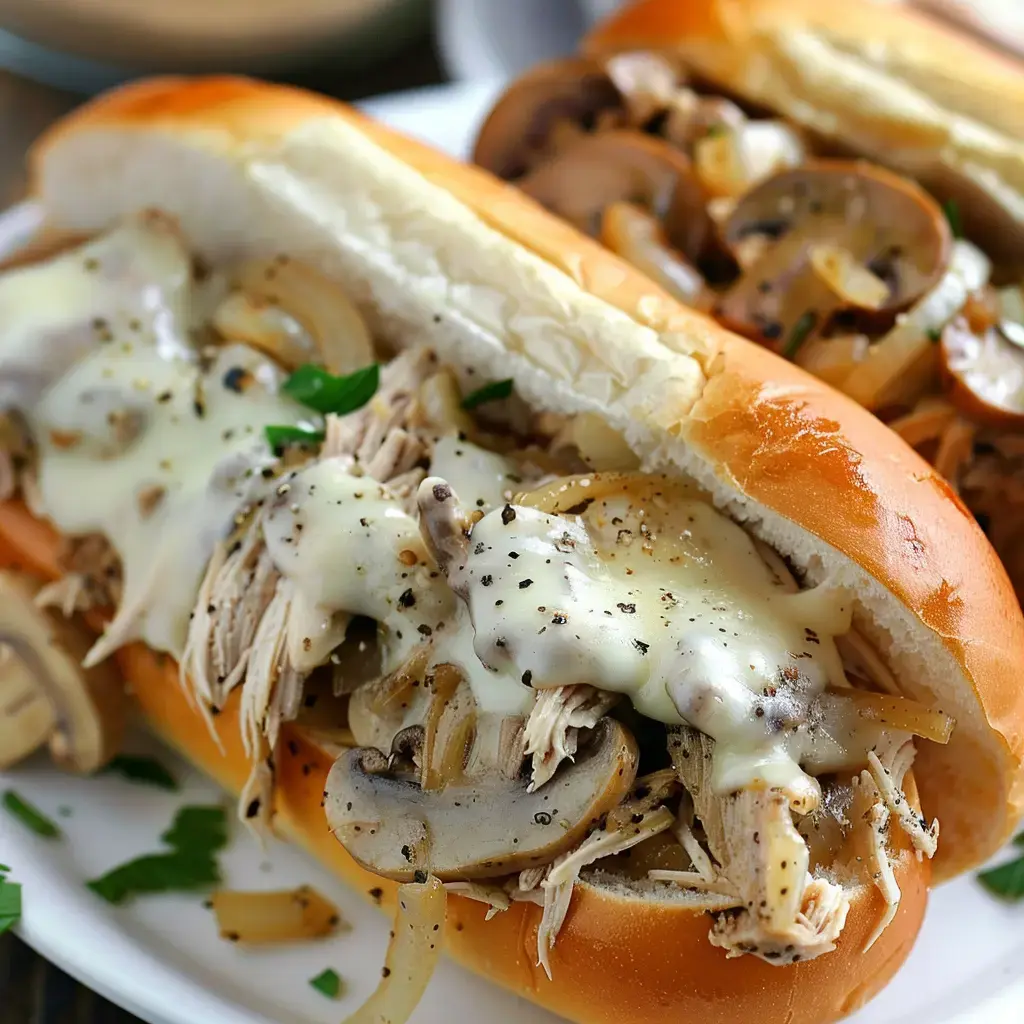 Lazy Slow Cooker Chicken Cheesesteak Sandwich