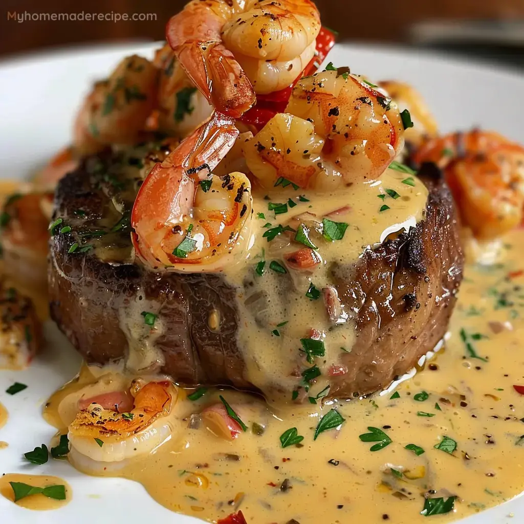 Filete con Gambas y Langosta en Salsa Cremosa