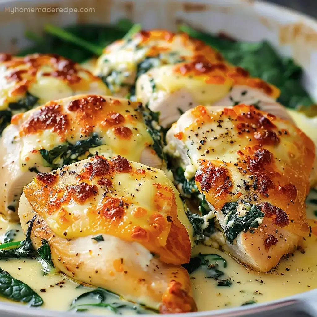 Pollo Hasselback sabroso con espinacas