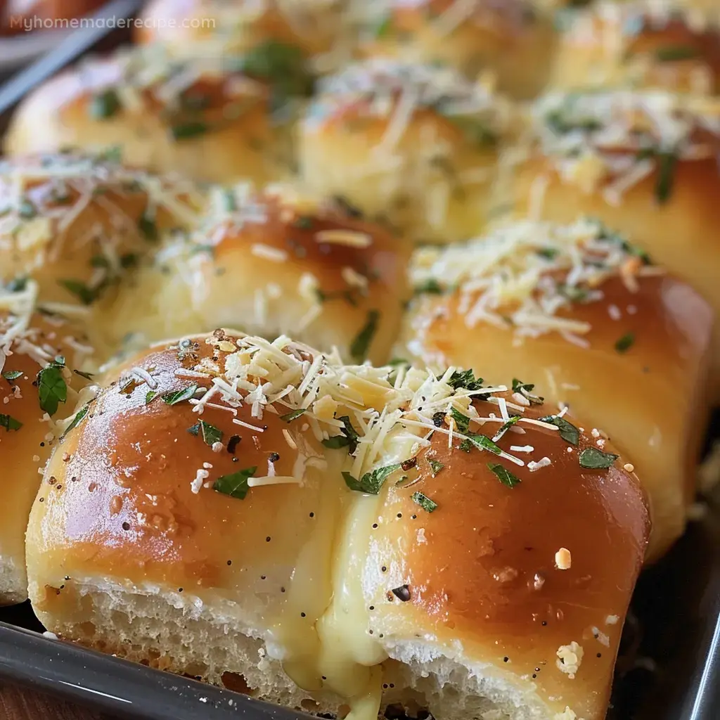 Irresistible Hawaiian rolls filled with garlic butter and melted mozzarella cheese
