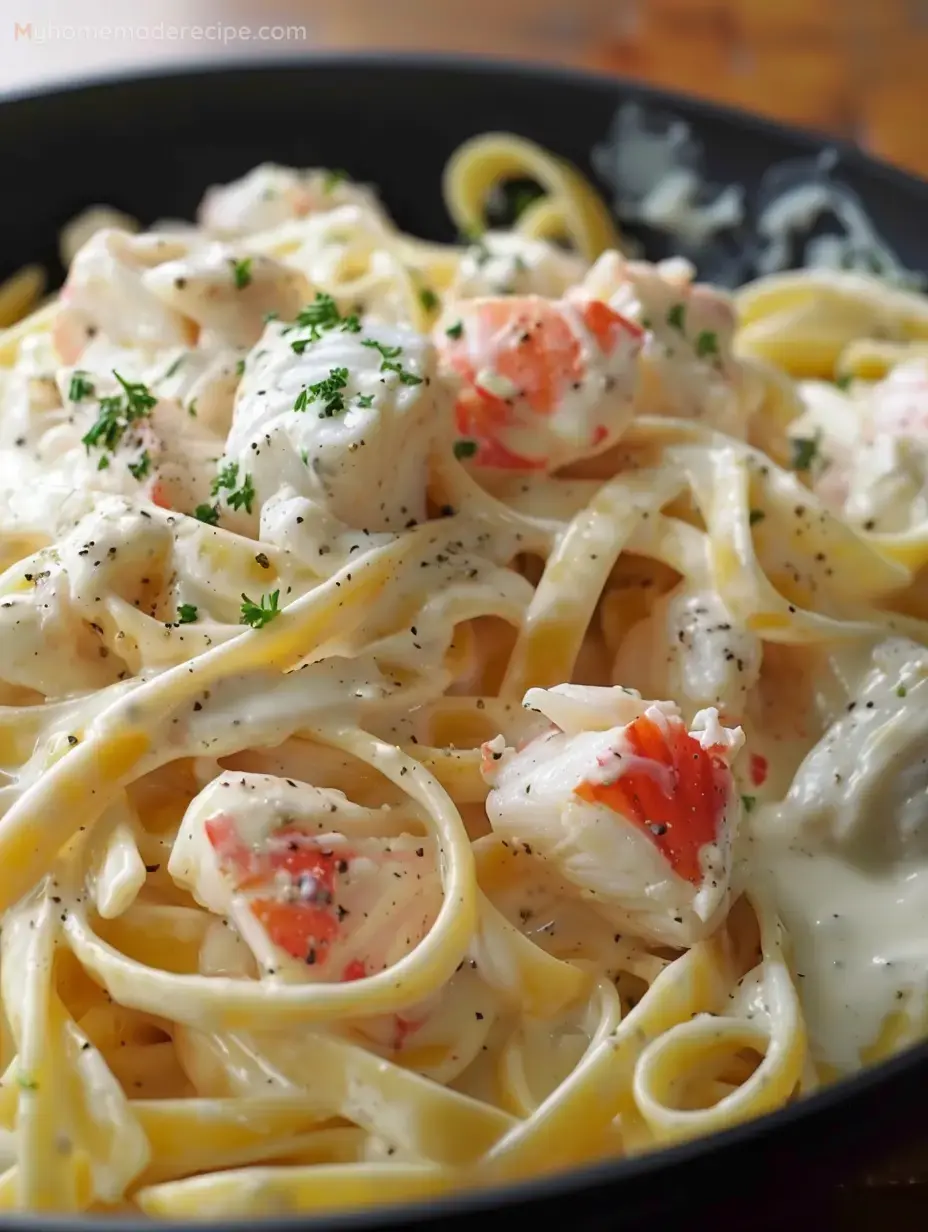Plato de Cangrejo Cremoso Alfredo adornado con perejil