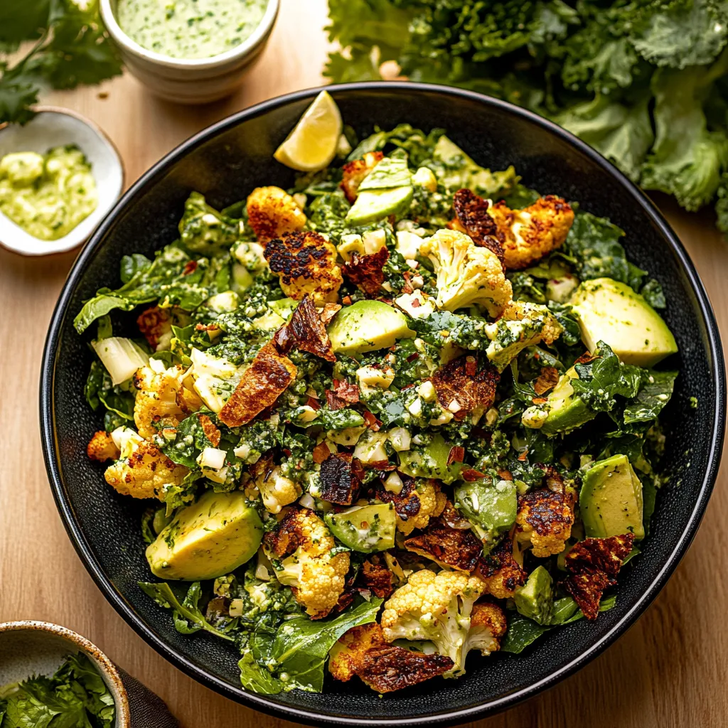 Saludable y sabrosa Receta de Ensalada Diosa Verde con Coliflor Asada