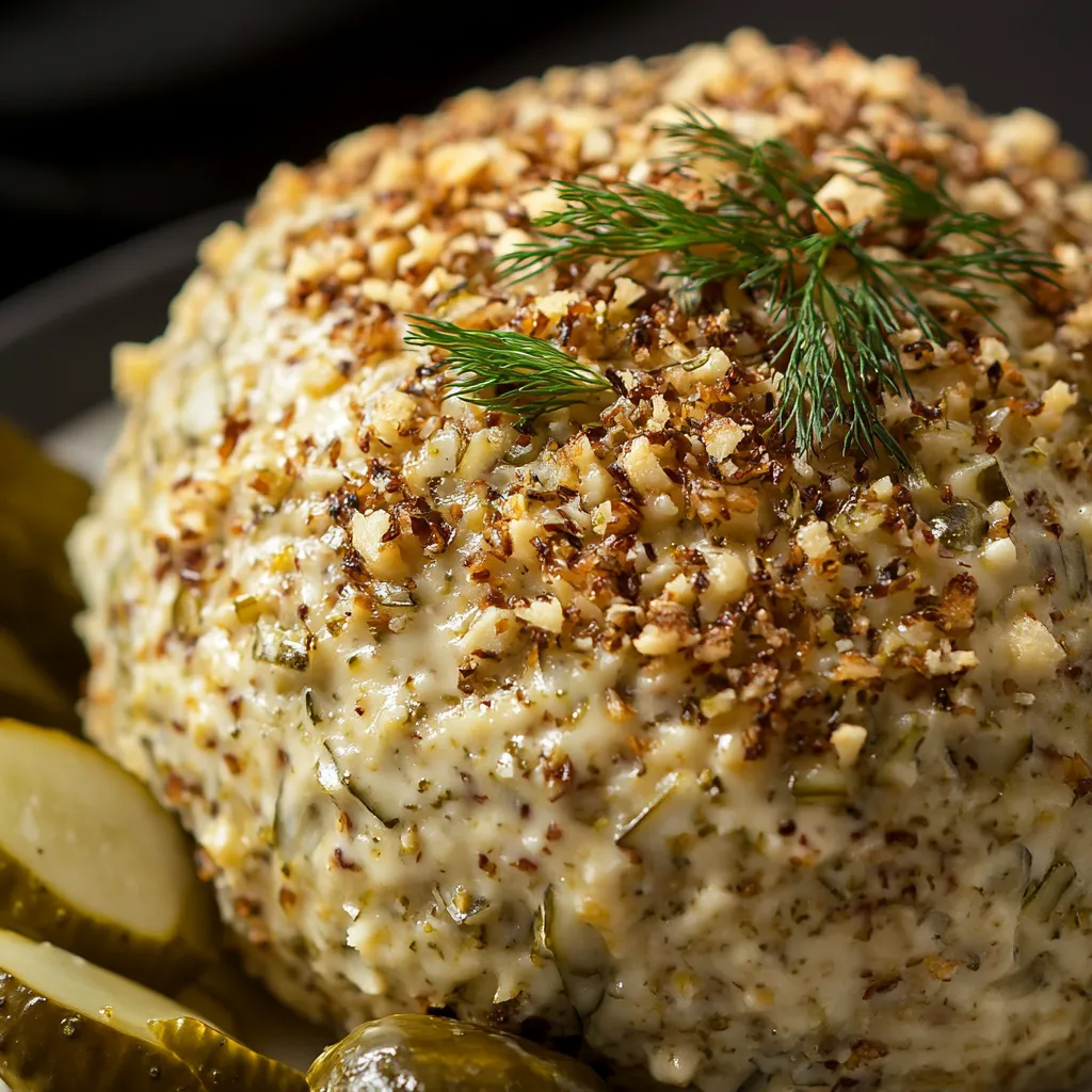 Bolita de queso con pepinos ácidos, una delicia para tus eventos.