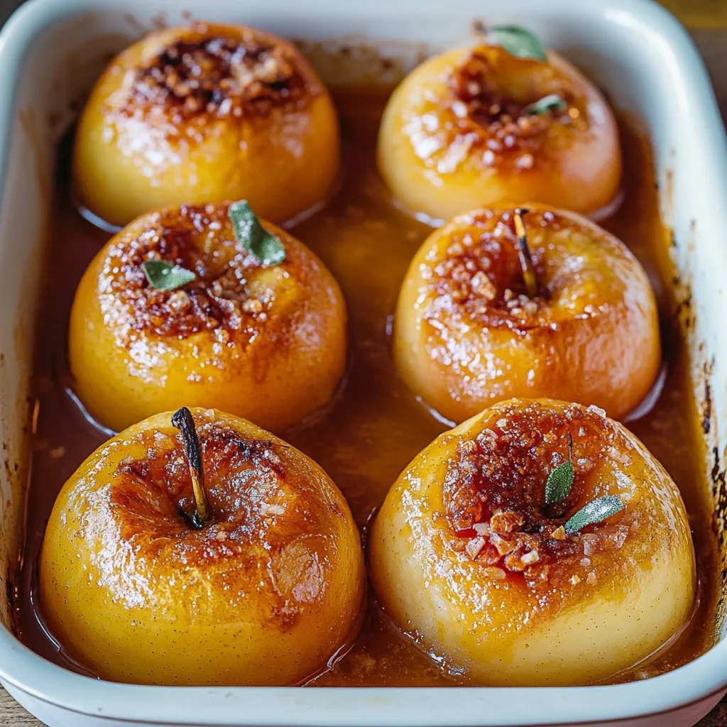 Manzanas dulces al horno rellenas con especias, perfectas para un postre acogedor.