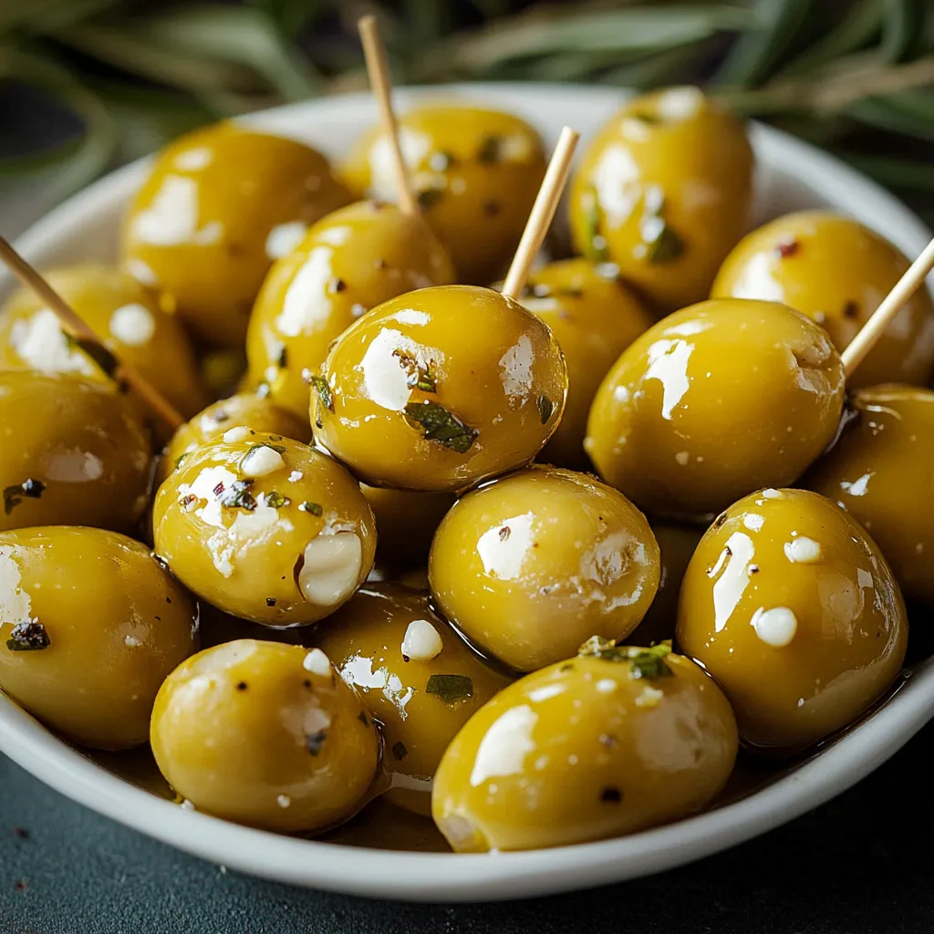 Deliciosas aceitunas rellenas con ingredientes sabrosos, perfectas para compartir.