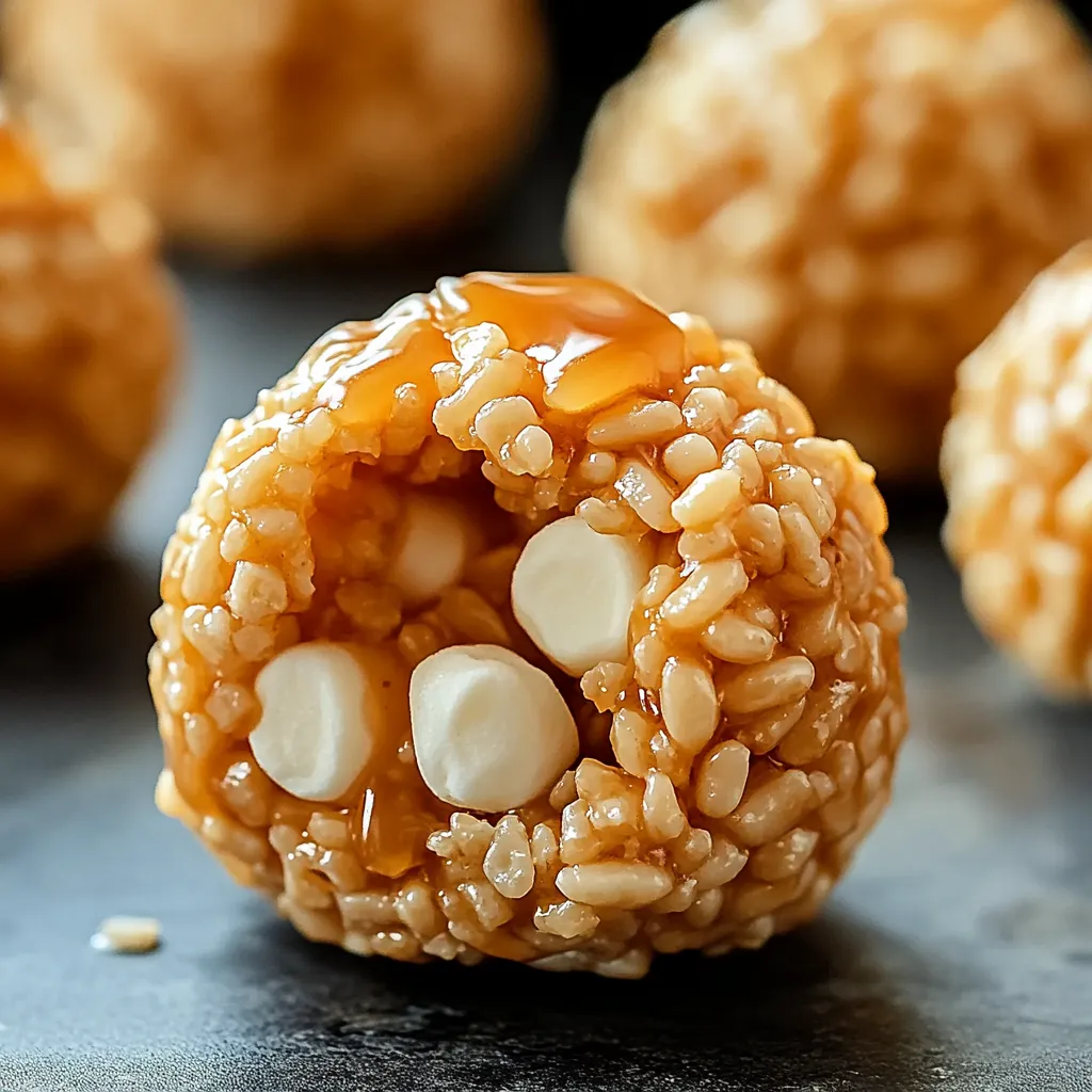 Dulces bolitas de caramelo con malvavisco y cereal, un snack divertido y rico.