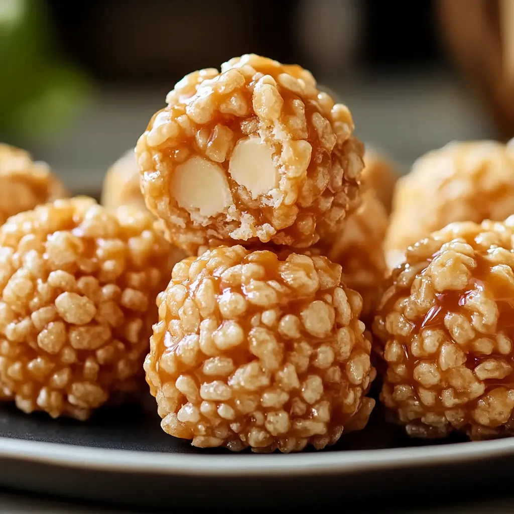 Bolitas crujientes de Corn Flakes con relleno de dulce de leche y malvavisco.