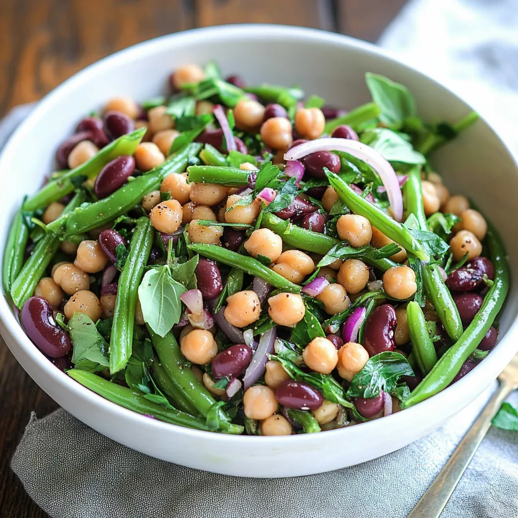 Fácil ensalada de tres frijoles en 10 minutos, una adición saludable y vibrante a tu mesa.