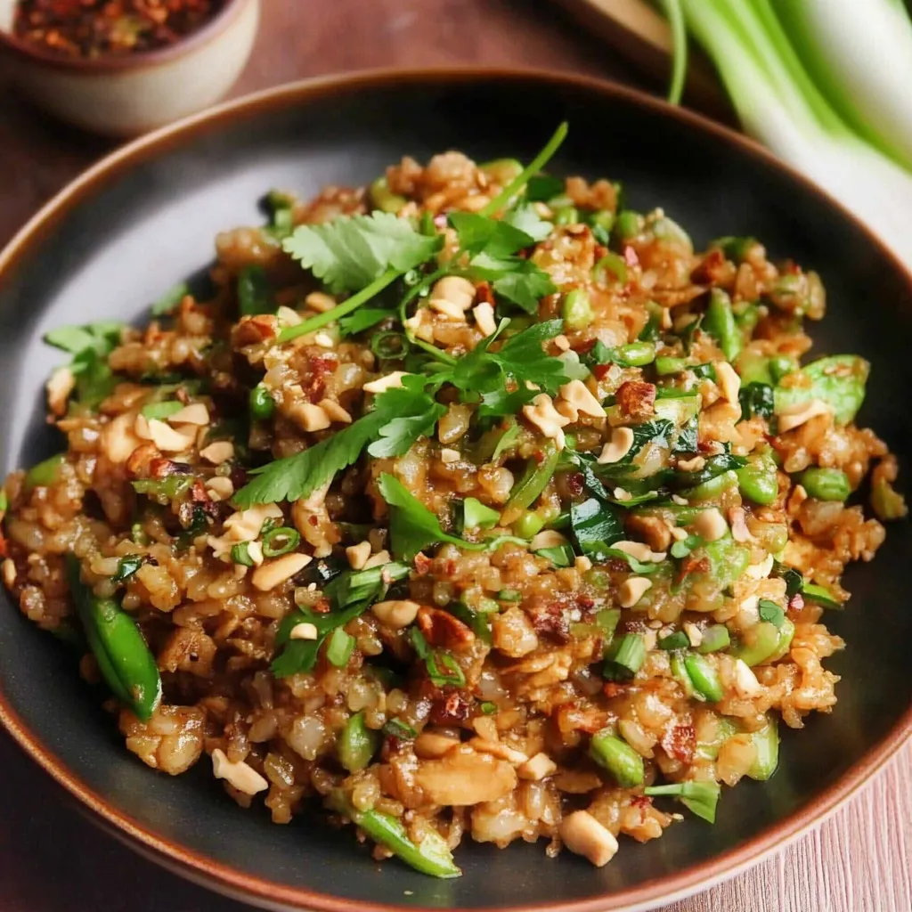 Receta de Ensalada de Arroz Crujiente con Salsa de Cacahuate