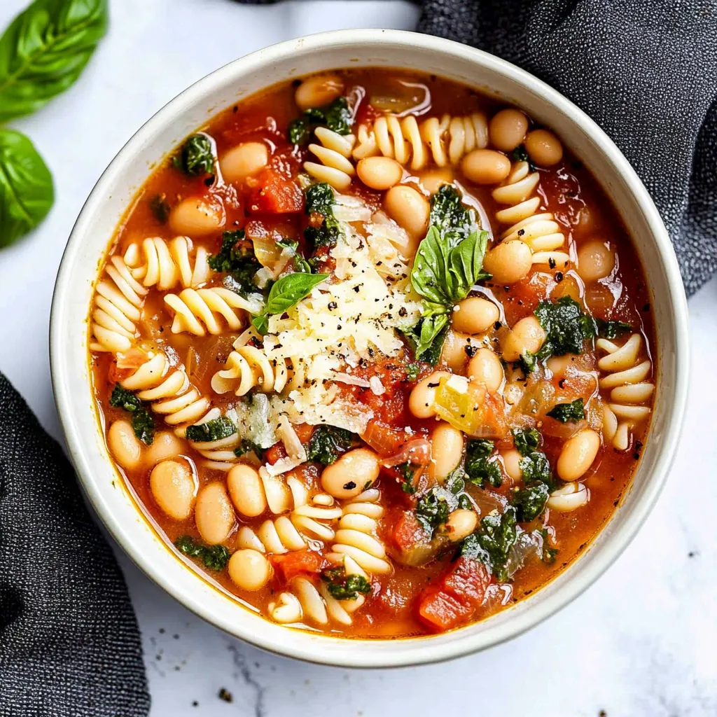 Sopa Italiana de Frijoles Blancos y Pasta en Olla Lenta