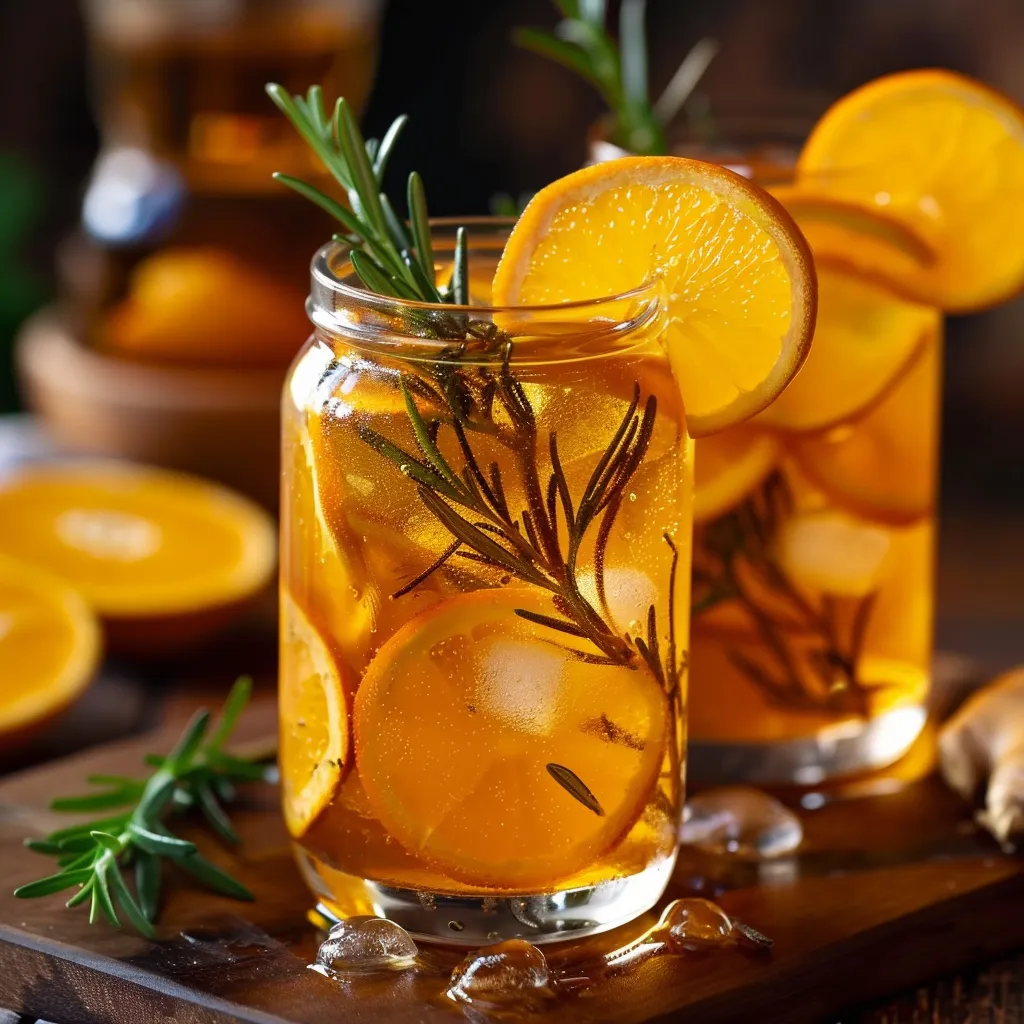 Té helado con infusión de naranja y romero, una bebida única y llena de sabor.