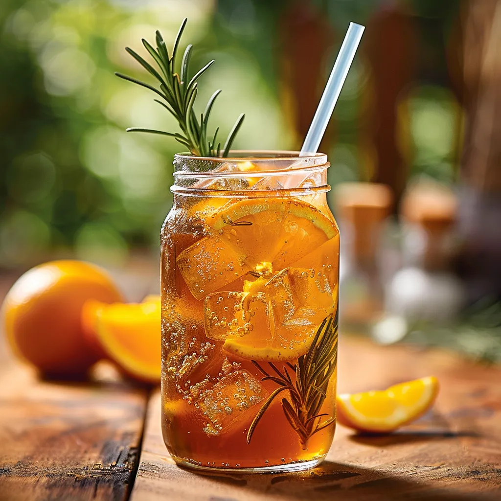 Té helado de naranja y romero, una bebida refrescante para días cálidos.