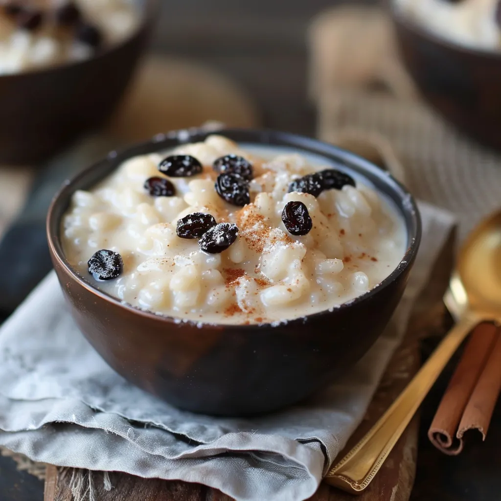 Arroz con leche cremoso, un postre reconfortante y nostálgico.