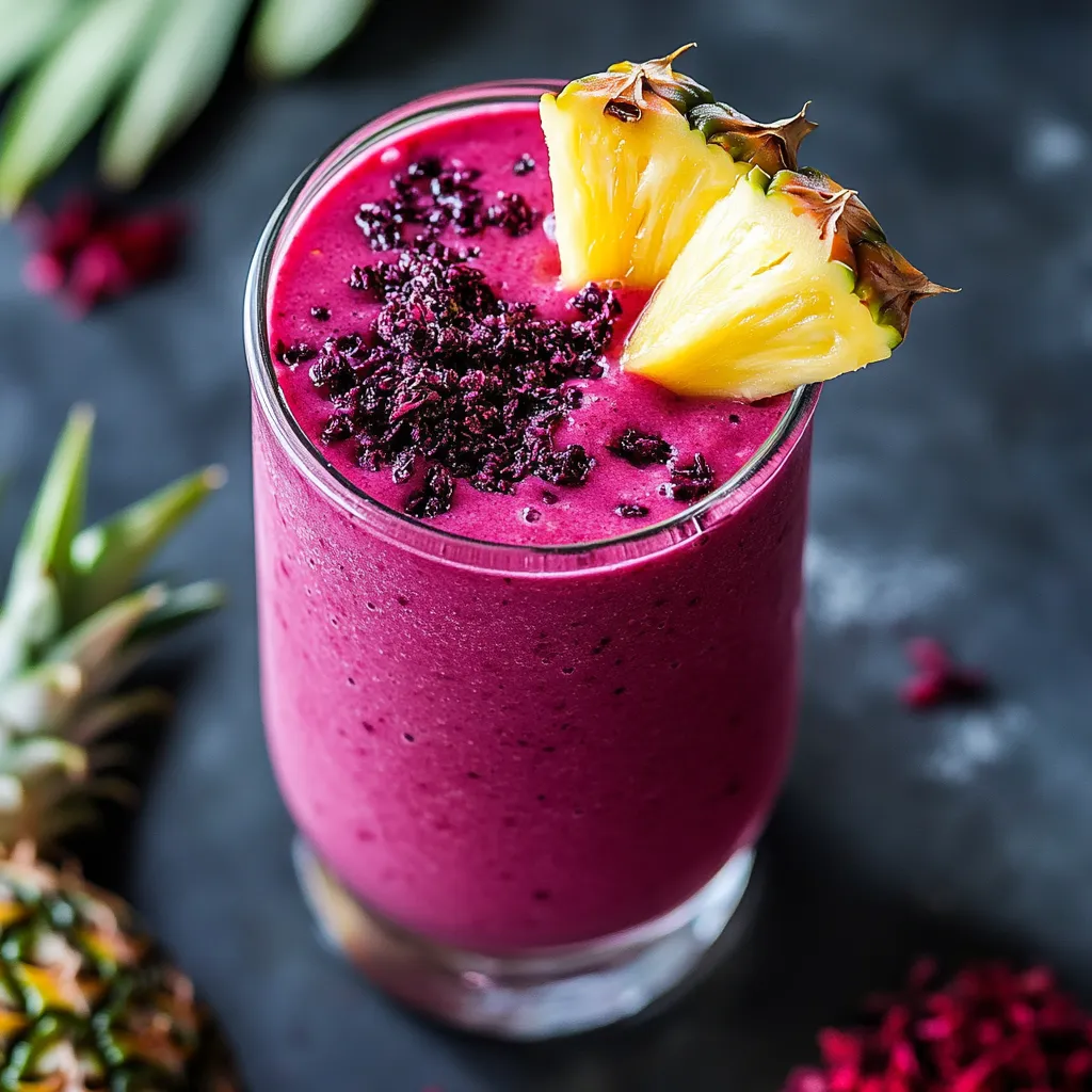 Licuado refrescante de hibisco con piña, una bebida tropical vibrante.