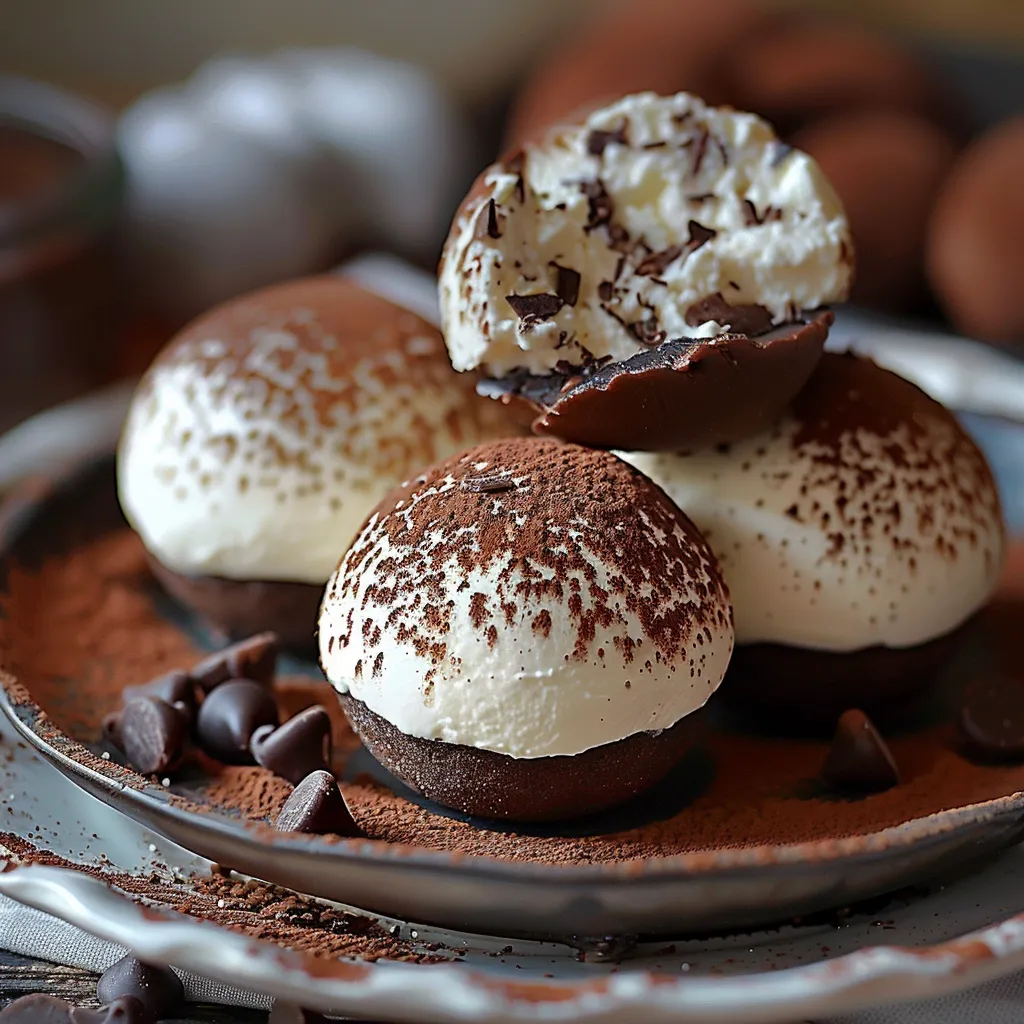 Deliciosas trufas de tiramisú cubiertas de cacao, perfectas para los amantes del café y chocolate.