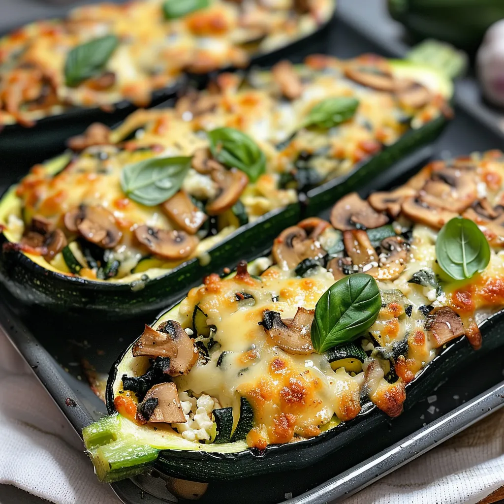 Calabacines rellenos de requesón, una comida deliciosa y nutritiva con relleno cremoso.