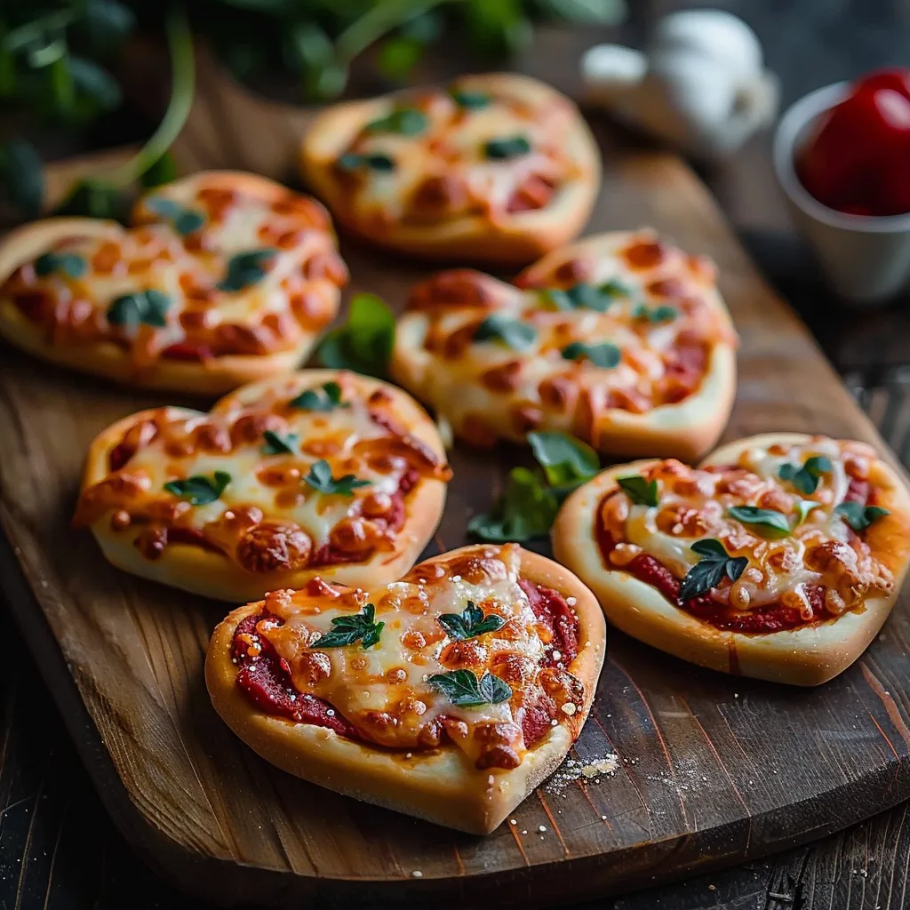 Adorables mini pizzas en forma de corazón, una forma divertida y deliciosa de celebrar el amor.