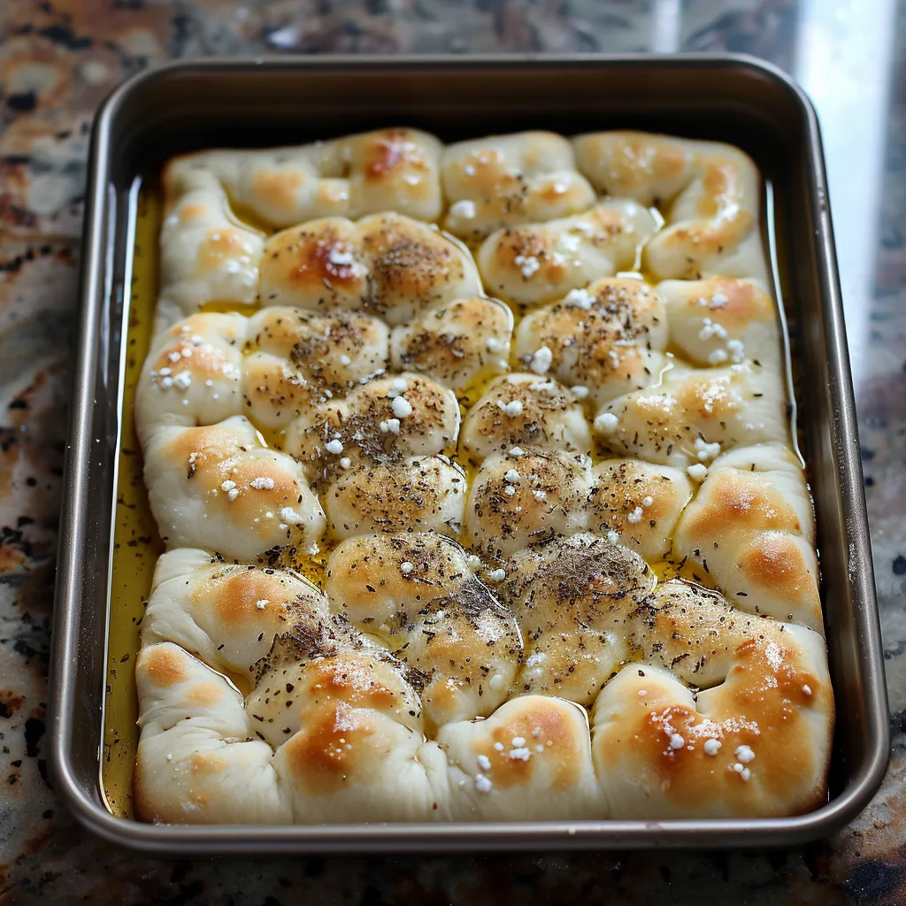 Focaccia de descarte de masa madre crujiente y aireada, una forma perfecta de usar los restos de fermento.