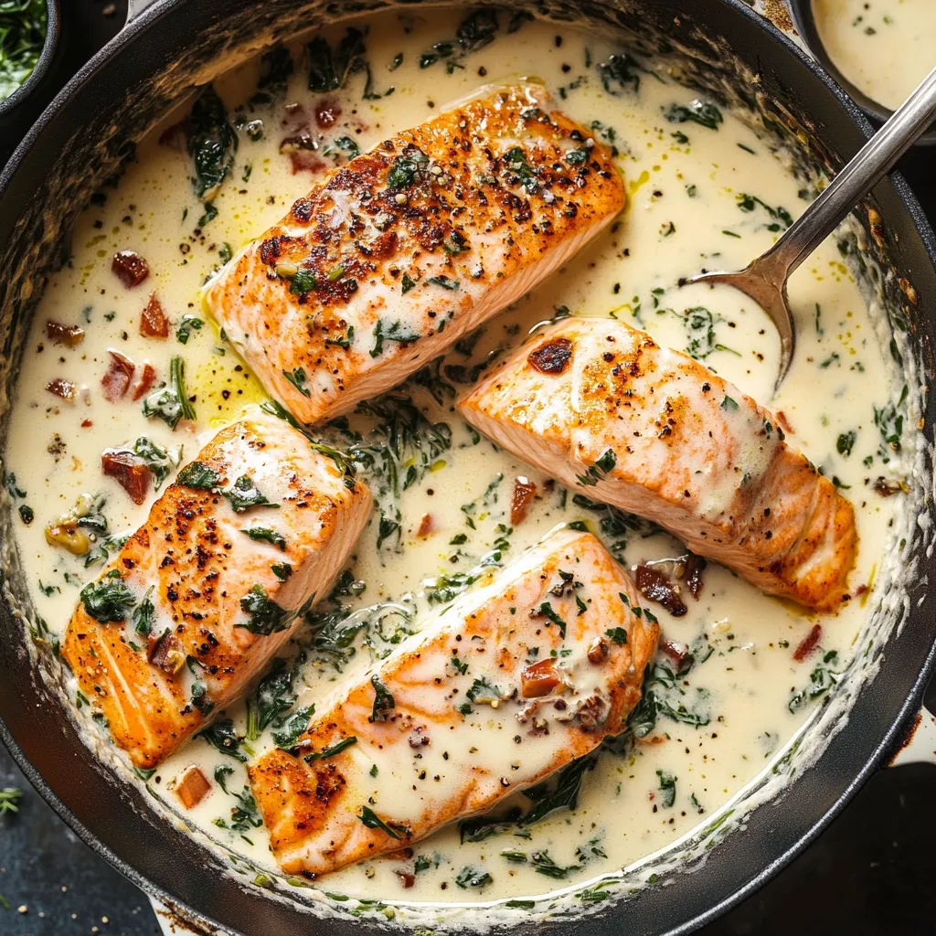 Salmon al Horno con Crema de Ajo