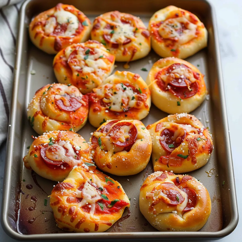 Rollitos de pizza con queso y chorizo, aperitivos perfectos para fiestas.