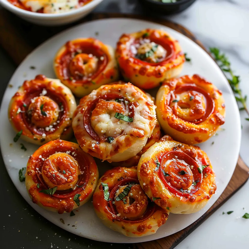 Deliciosos rollitos de pizza rellenos de chorizo y queso fundido.