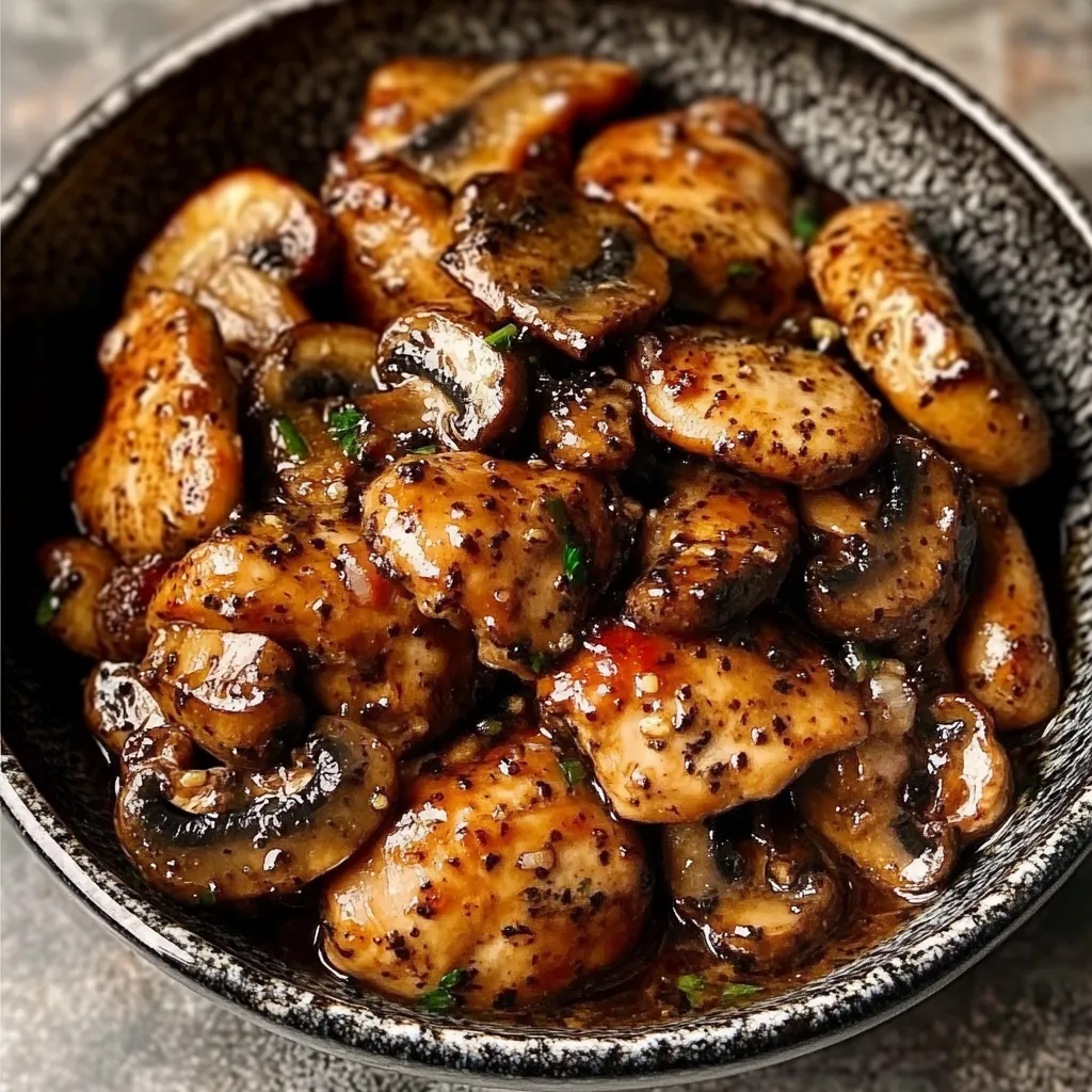 Pollo a la Pimienta Negra con Champiñones en un Plato