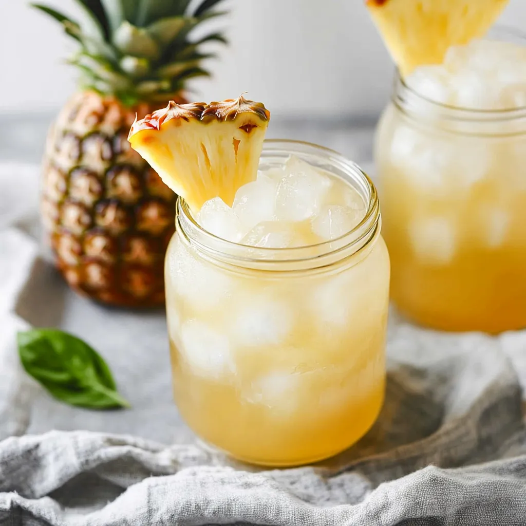 Dos vasos de té helado de piña con rodajas de piña.