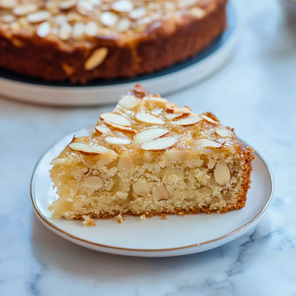 Una porción de pastel de almendra en un plato.