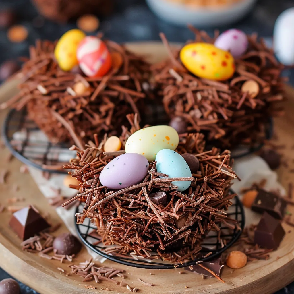 Pastel de chocolate con chispas de chocolate y huevos.