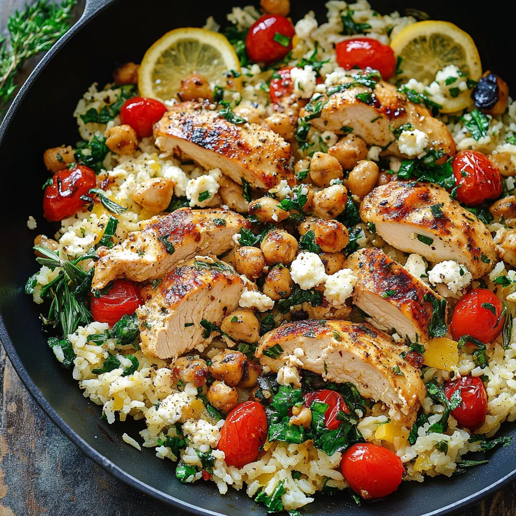 Una deliciosa comida de arroz, pollo, tomates y limón.