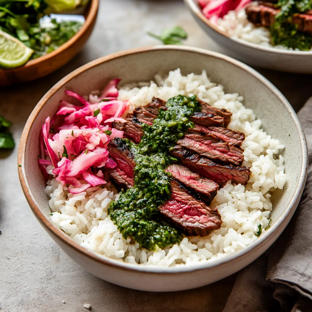 Un tazón de arroz con carne y salsa.