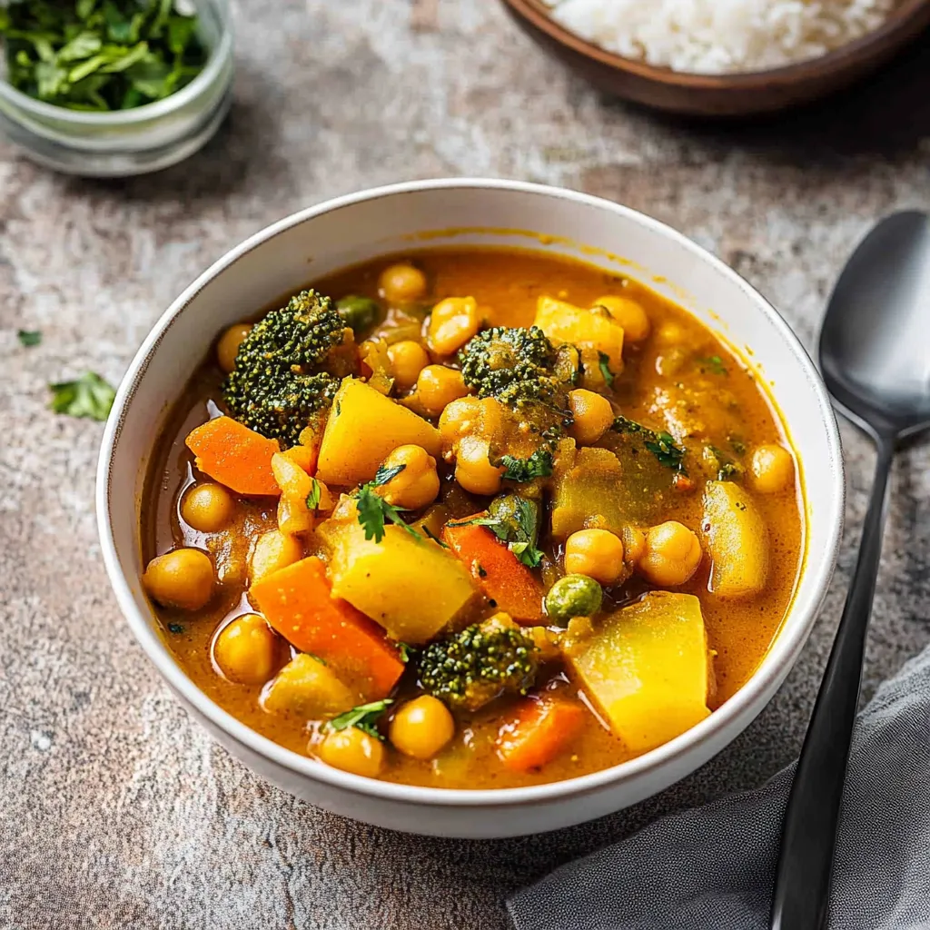 Un plato de sopa con vegetales y arroz.