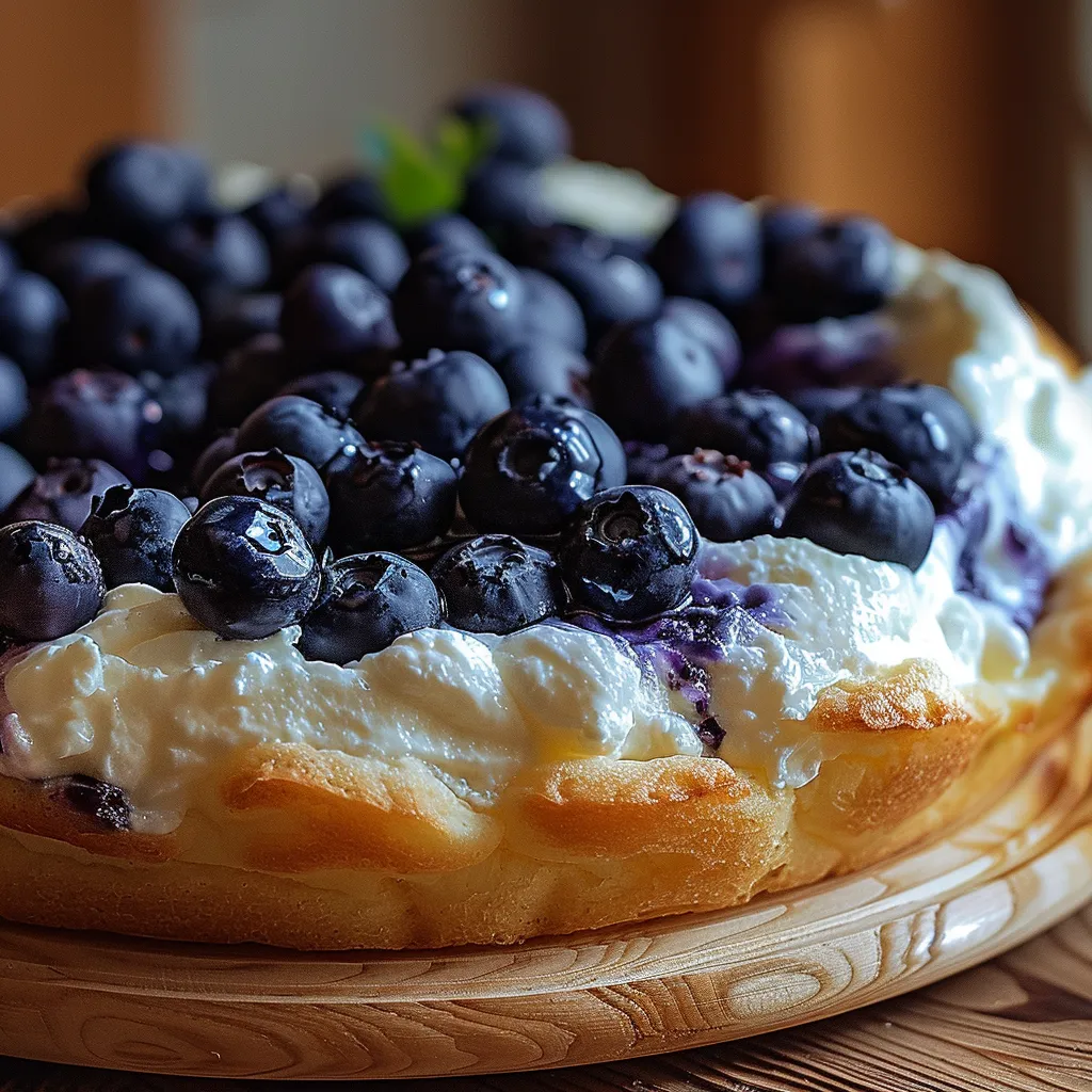 Una tarta de queso con arándanos con una cobertura de arándanos.