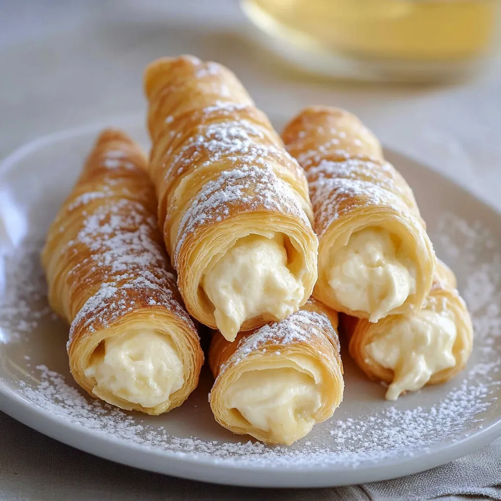 Un plato de pasteles rellenos de crema espolvoreados con azúcar glass.