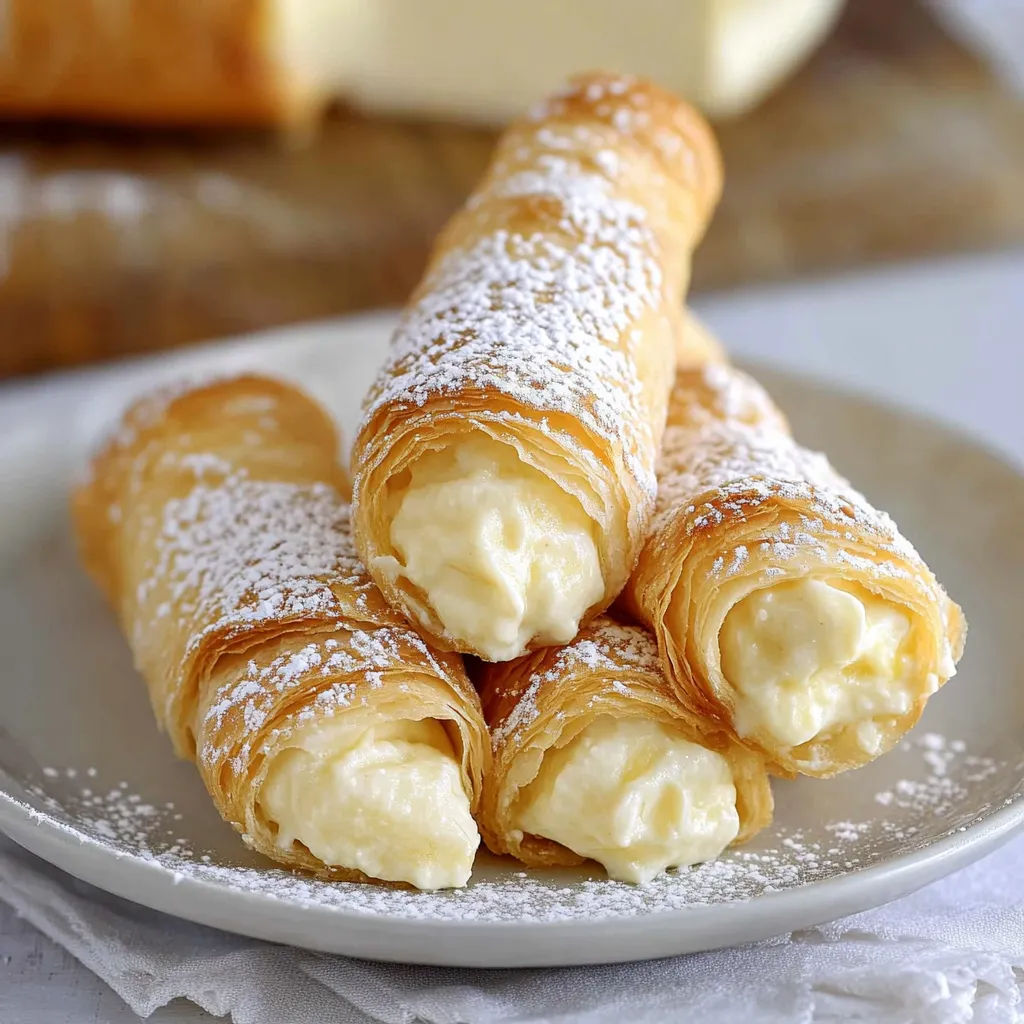 Un plato de pasteles rellenos de crema espolvoreados con azúcar glass.