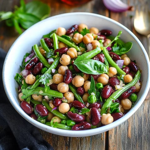 Ensalada tres frijoles fácil y rápida, lista en solo 10 minutos, fresca y deliciosa.