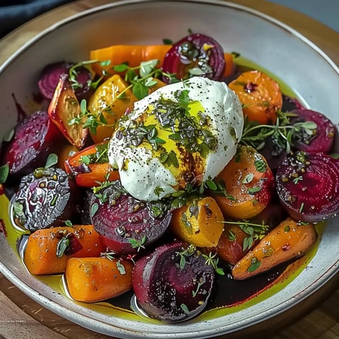 Betabel asado fresco acompañado de burrata cremosa para una ensalada sabrosa y elegante.