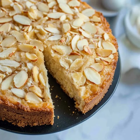 Una rebanada de pastel de almendra en un plato.