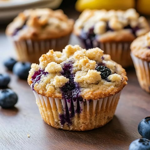 Un muffin con relleno de arandano y cobertura crujiente