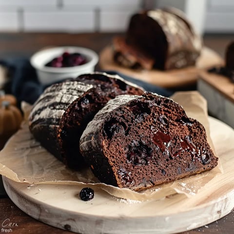 Un pan decorado con chispas de chocolate sobre una mesa de madera.